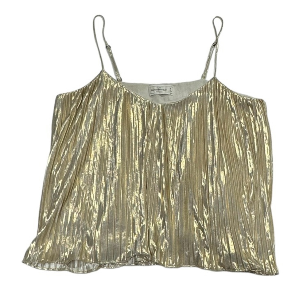 Abercrombie & Fitch Metallic Gold Pleated Spaghetti Strap Tank
